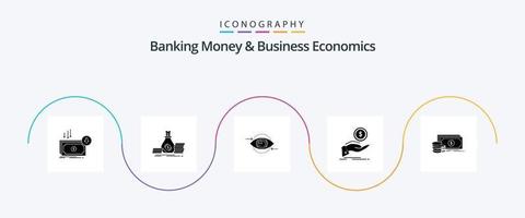bank geld en bedrijf economie glyph 5 icoon pak inclusief contant geld uit. plan. investering. visie. oog vector
