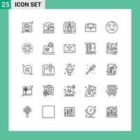 voorraad vector icoon pak van 25 lijn tekens en symbolen voor gelukkig emoji's blauwdruk hand- zak koffer bewerkbare vector ontwerp elementen