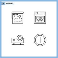 pictogram reeks van 4 gemakkelijk gevulde lijn vlak kleuren van kaart webpagina bestemming bladzijde Power Point presentatie bewerkbare vector ontwerp elementen