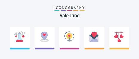 Valentijn vlak 5 icoon pak inclusief lamp. dag. plaats. valentijnskaarten. hart. creatief pictogrammen ontwerp vector