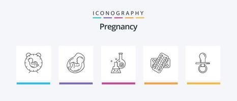 zwangerschap lijn 5 icoon pak inclusief capsule. geneesmiddel. fopspeen. medisch. cardiologie. creatief pictogrammen ontwerp vector