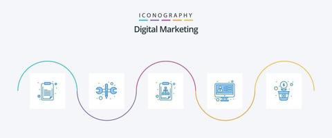 digitaal afzet blauw 5 icoon pak inclusief bloem. software. archief. crm software. app vector