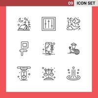 pictogram reeks van 9 gemakkelijk contouren van zandloper puin datum geld romantisch bewerkbare vector ontwerp elementen