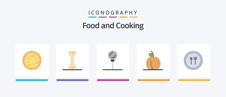 voedsel vlak 5 icoon pak inclusief . abrikoos. bord. vork. creatief pictogrammen ontwerp vector