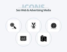 seo web en reclame media glyph icoon pak 5 icoon ontwerp. winnaar. medaille. plaats. prijs. zoeken vector