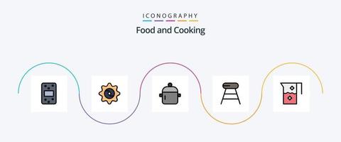 voedsel lijn gevulde vlak 5 icoon pak inclusief drank. stoel. drankje. voedsel. koffie vector