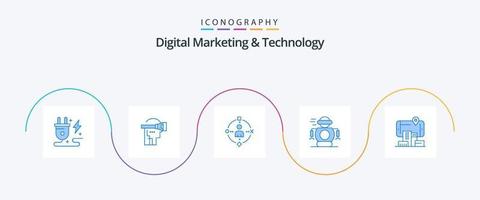 digitaal afzet en technologie blauw 5 icoon pak inclusief stad. robot. omgeving. robotachtig. menselijk vector