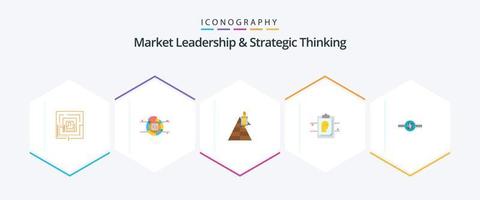 markt leiderschap en strategisch denken 25 vlak icoon pak inclusief gebruiker ID kaart. kaart. percentage. rapport. ruimte ambacht vector