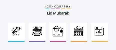 eid mubarak lijn 5 icoon pak inclusief decoratie. ster. eid. maan. hari straal. creatief pictogrammen ontwerp vector