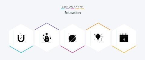 onderwijs 25 glyph icoon pak inclusief vlieger. kind. instrument. systeem. planeet vector