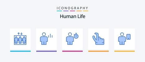 menselijk blauw 5 icoon pak inclusief lichaam. zoom. avatar. kneep. tijdopnemer. creatief pictogrammen ontwerp vector
