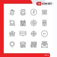 universeel icoon symbolen groep van 16 modern contouren van vol pijl munt vorm kubus bewerkbare vector ontwerp elementen