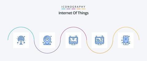 internet van dingen blauw 5 icoon pak inclusief signalen. mobiel. monitor. het weer. bewolkt vector