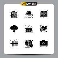 reeks van 9 modern ui pictogrammen symbolen tekens voor downloaden pijl vakantie wolk bibliotheek bewerkbare vector ontwerp elementen