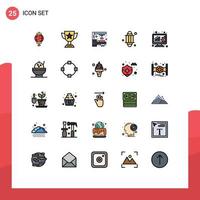 25 gevulde lijn vlak kleur concept voor websites mobiel en apps analyse licht trofee lantaarn scanner bewerkbare vector ontwerp elementen