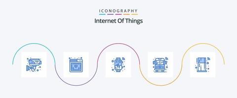 internet van dingen blauw 5 icoon pak inclusief koelkast. slim. Wifi. openbaar. hart ritme vector