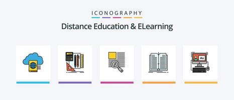 afstand onderwijs en elearning lijn gevulde 5 icoon pak inclusief tijd. zelfstudie. chemisch. scherm. laptop. creatief pictogrammen ontwerp vector