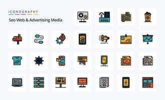 25 seo web en reclame media lijn gevulde stijl icoon pak vector