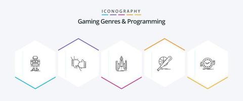 gaming genres en programmering 25 lijn icoon pak inclusief bal. basketbal. gevecht. hulpmiddel. geometrie vector