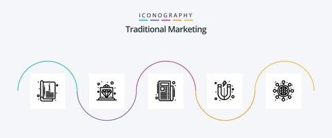 traditioneel afzet lijn 5 icoon pak inclusief . netwerken. nieuws. globaal. magneet vector