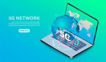 5g internet netwerktechnologie banner met laptop vector