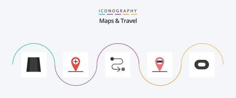 kaarten en reizen vlak 5 icoon pak inclusief . route. loopband vector