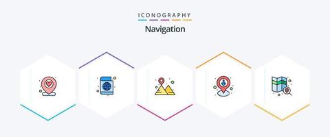 navigatie 25 gevulde lijn icoon pak inclusief kaart. pin. plaats. kaart. GPS vector