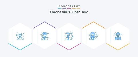 corona virus super held 25 blauw icoon pak inclusief vrouw. leger. Gezondheid zorg. verdediging. wetenschapper vector