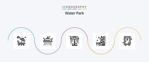water park lijn 5 icoon pak inclusief tuin. op slot doen. douche. kluisje. water vector