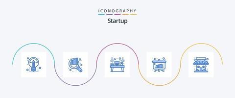 opstarten blauw 5 icoon pak inclusief markt. presentatie. bureau. grafiek. toezicht houden op vector
