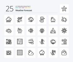 weer 25 lijn icoon pak inclusief het weer. sneeuw. wolk. voorspelling. weer vector