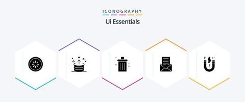 ui essentials 25 glyph icoon pak inclusief envelop. communicatie. ui. verwijderen. verwijderen vector