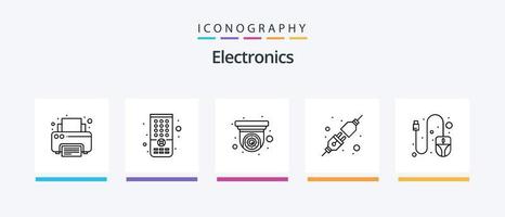 elektronica lijn 5 icoon pak inclusief draad. gegevens. microfoon. kabel. printer. creatief pictogrammen ontwerp vector