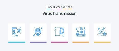 virus transmissie blauw 5 icoon pak inclusief geneesmiddel. vervoer. schoonmaak. medisch. ambulance. creatief pictogrammen ontwerp vector
