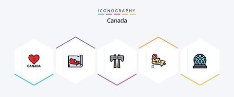 Canada 25 gevulde lijn icoon pak inclusief . koepel. hout zaag. stad. gebouw vector