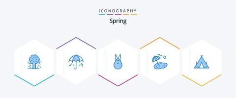 voorjaar 25 blauw icoon pak inclusief kamp. boom. de lente. palm. konijn vector