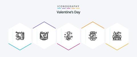 valentijnsdag dag 25 lijn icoon pak inclusief huis. mobiel. liefde teken. liefde. bruiloft vector