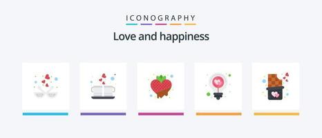 liefde vlak 5 icoon pak inclusief hart. lamp. drankje. hart. aardbei. creatief pictogrammen ontwerp vector