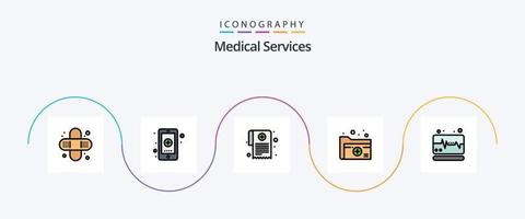 medisch Diensten lijn gevulde vlak 5 icoon pak inclusief medisch. medisch. medisch rapport. gezondheidszorg. document vector