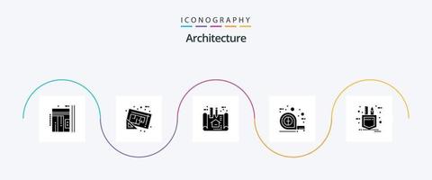 architectuur glyph 5 icoon pak inclusief schaal. plakband. hulpmiddelen. meten. plan vector