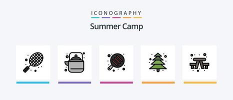 zomer kamp lijn gevulde 5 icoon pak inclusief kaart. kompas. boom. zak. camping. creatief pictogrammen ontwerp vector
