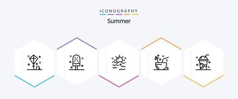 zomer 25 lijn icoon pak inclusief fruit. kokosnoot. zomer. zonsopkomst. zomer vector