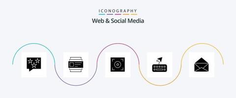 web en sociaal media glyph 5 icoon pak inclusief type. vastmaken . ID kaart . camera vector