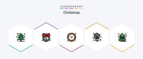 Kerstmis 25 gevulde lijn icoon pak inclusief kerstmis. uurwerk. klok. tijd. Kerstmis vector