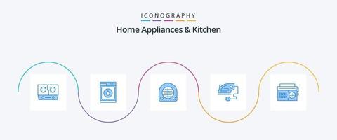 huis huishoudelijke apparaten en keuken blauw 5 icoon pak inclusief muziek. machine. fan. ijzer. elektrisch vector