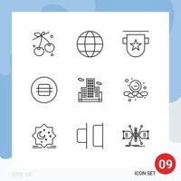 9 thematisch vector contouren en bewerkbare symbolen van gebouw voedsel insigne eten postzegel bewerkbare vector ontwerp elementen