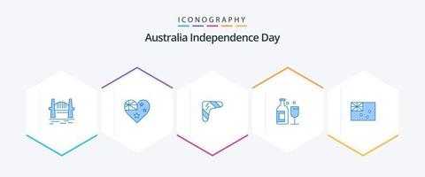 Australië onafhankelijkheid dag 25 blauw icoon pak inclusief drankje. alcohol. natie. wapen. inheems vector