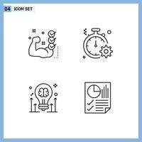 pictogram reeks van 4 gemakkelijk gevulde lijn vlak kleuren van Sportschool uitrusting routine- klok brainstorming bewerkbare vector ontwerp elementen