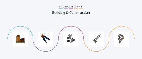 gebouw en bouw lijn gevulde vlak 5 icoon pak inclusief reparatie. kit. krimpen. hulpmiddelen. noot vector