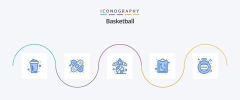 basketbal blauw 5 icoon pak inclusief tijdopnemer. klok. kroon. tactiek. pad vector